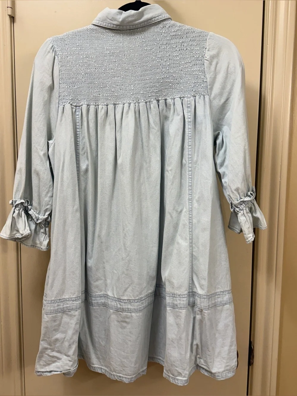 Free People Light Wash Denim Button-Front Smock Tunic Dress Size XS